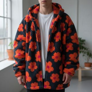 Kabát anyag TEDDY JACQUARD Flowers navy