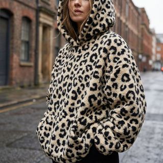 Kabát anyag TEDDY JACQUARD Animal skin black