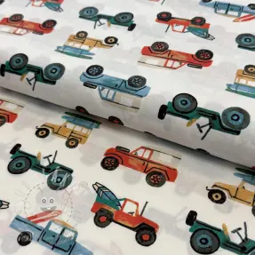 Pamutvászon Cars white digital print