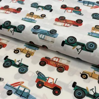 Pamutvászon Cars white digital print