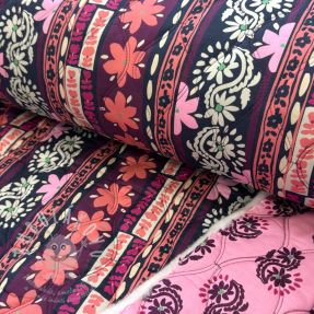 Pamutvászon VOILE STEPPED Daria flower aubergine digital print