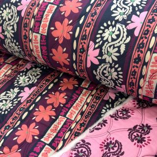 Pamutvászon VOILE STEPPED Daria flower aubergine digital print