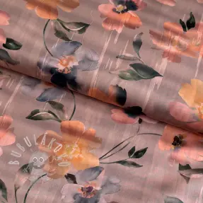 Pamutvászon SATIN Penny flower peach digital print