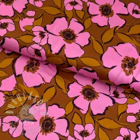 Pamutvászon SATIN Flower Kala caramel