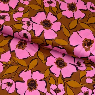 Pamutvászon SATIN Flower Kala caramel