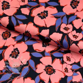 Pamutvászon SATIN Flower Kala navy