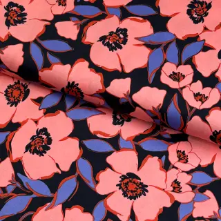 Pamutvászon SATIN Flower Kala navy