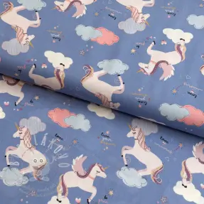 Pamutvászon Unicorns love blue