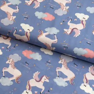 Pamutvászon Unicorns love blue