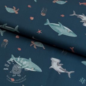 Pamutvászon Sea life petrol digital print