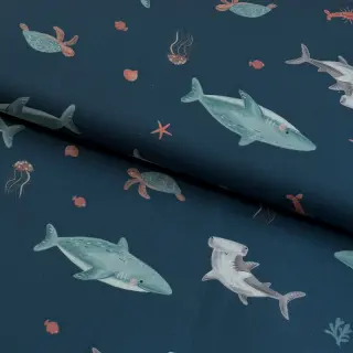Pamutvászon Sea life petrol digital print
