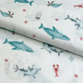 Pamutvászon Sea life offwhite digital print