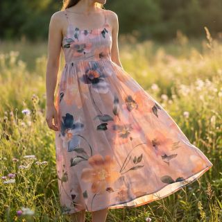 Pamutvászon SATIN Penny flower peach digital print