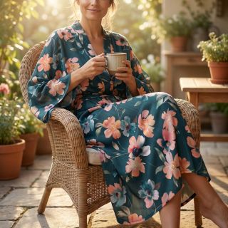 Pamutvászon SATIN Penny flower petrol digital print