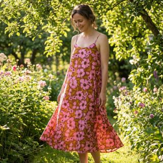 Pamutvászon SATIN Flower Kala caramel