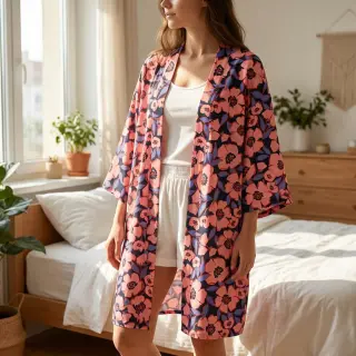 Pamutvászon SATIN Flower Kala navy