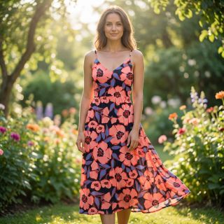 Pamutvászon SATIN Flower Kala navy