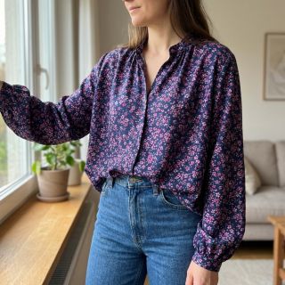 Pamutvászon Simie flowers navy digital print