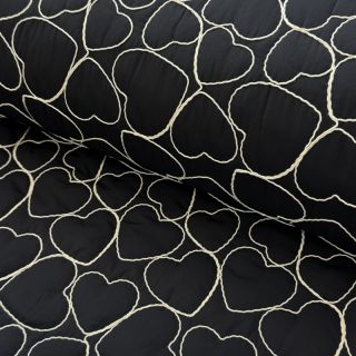 Steppelt anyag EMBROIDERY Hearts black