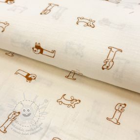 Dupla géz/muszlin EMBROIDERY Dogs ecru