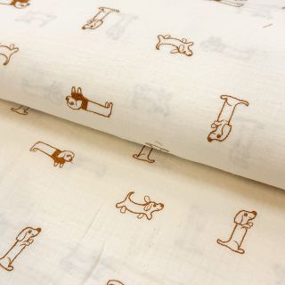 Dupla géz/muszlin EMBROIDERY Dogs ecru