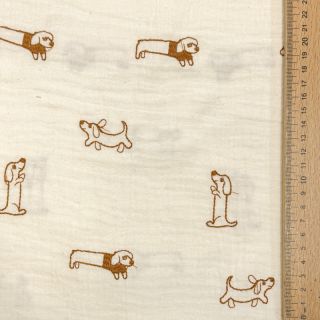Dupla géz/muszlin EMBROIDERY Dogs ecru
