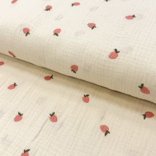 Dupla géz/muszlin EMBROIDERY Fruit natural peach