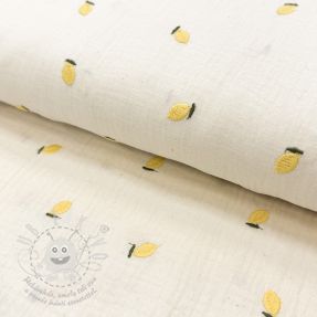 Dupla géz/muszlin EMBROIDERY Fruit natural yellow