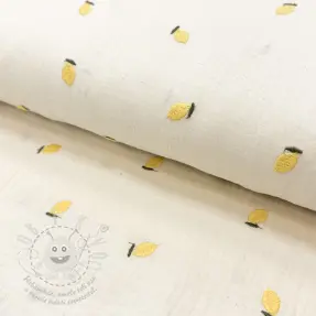 Dupla géz/muszlin EMBROIDERY Fruit yellow SIMPLY NATURAL