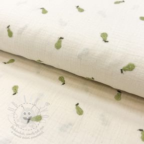 Dupla géz/muszlin EMBROIDERY Fruit green SIMPLY NATURAL