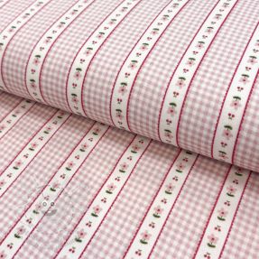 Dupla géz/muszlin Flowers check pink digital print