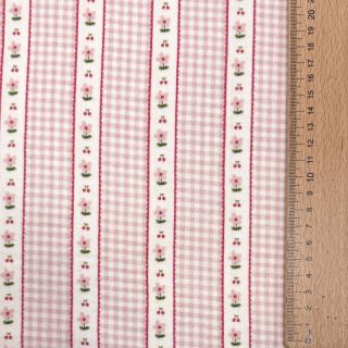 Dupla géz/muszlin Flowers check pink digital print