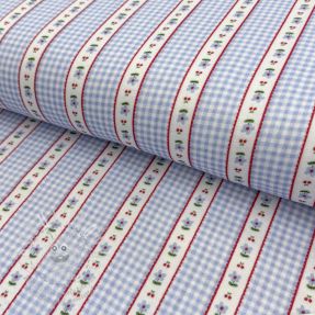 Dupla géz/muszlin Flowers check blue digital print