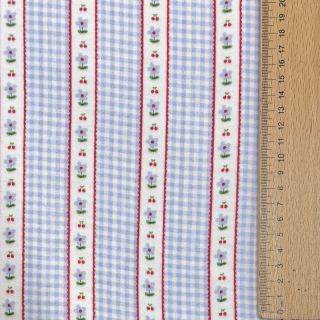 Dupla géz/muszlin Flowers check blue digital print