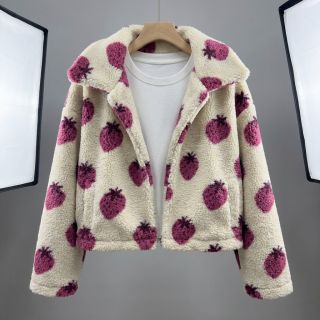 Kabát anyag TEDDY JACQUARD Strawberries