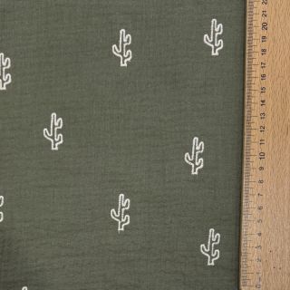 Dupla géz/muszlin EMBROIDERY Cactus green