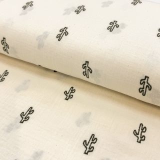 Dupla géz/muszlin EMBROIDERY Cactus natural