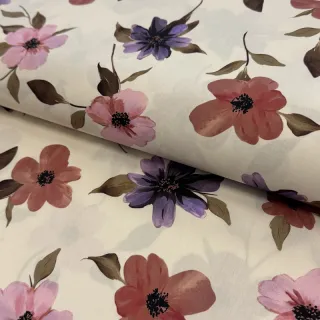 Pamutvászon VISCOSE Flowers offwhite digital print