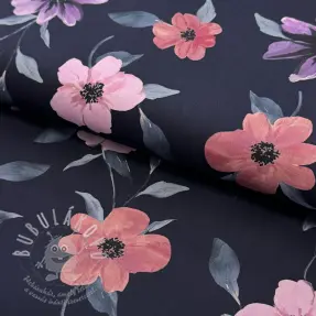 Pamutvászon VISCOSE Flowers navy digital print
