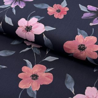 Pamutvászon VISCOSE Flowers navy digital print
