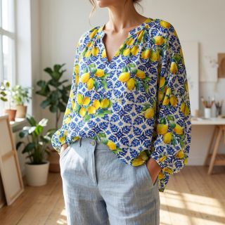 Pamutvászon VISCOSE Lemons digital print