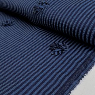 Viszkóz YARN DYED Stripes and flowers navy
