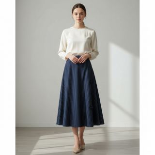 Viszkóz YARN DYED Stripes and flowers navy