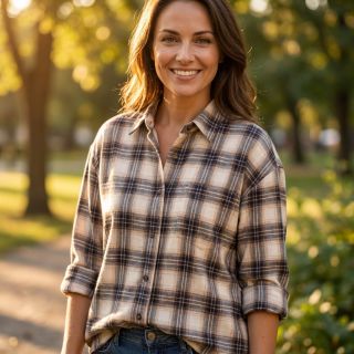 Pamutvászon YARN DYED BRUSHED Check Tim beige