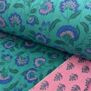 Dupla géz/muszlin STEPPED Flowers petrol