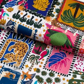 Pamutvászon SATIN Summer patchwork digital print