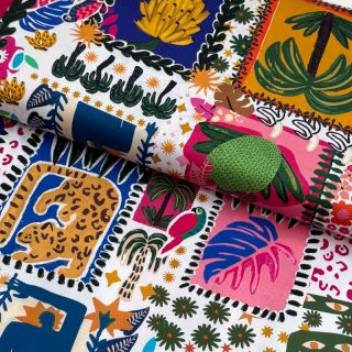 Pamutvászon SATIN Summer patchwork digital print
