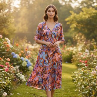 Pamutvászon VISCOSE Flowers dark petrol