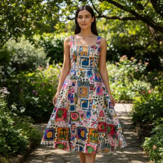 Pamutvászon SATIN Summer patchwork digital print