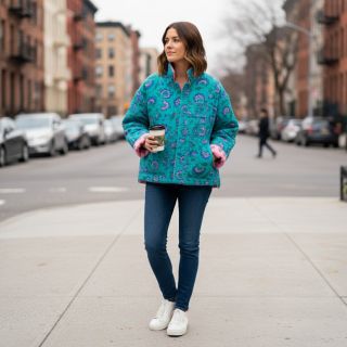 Dupla géz/muszlin STEPPED Flowers petrol